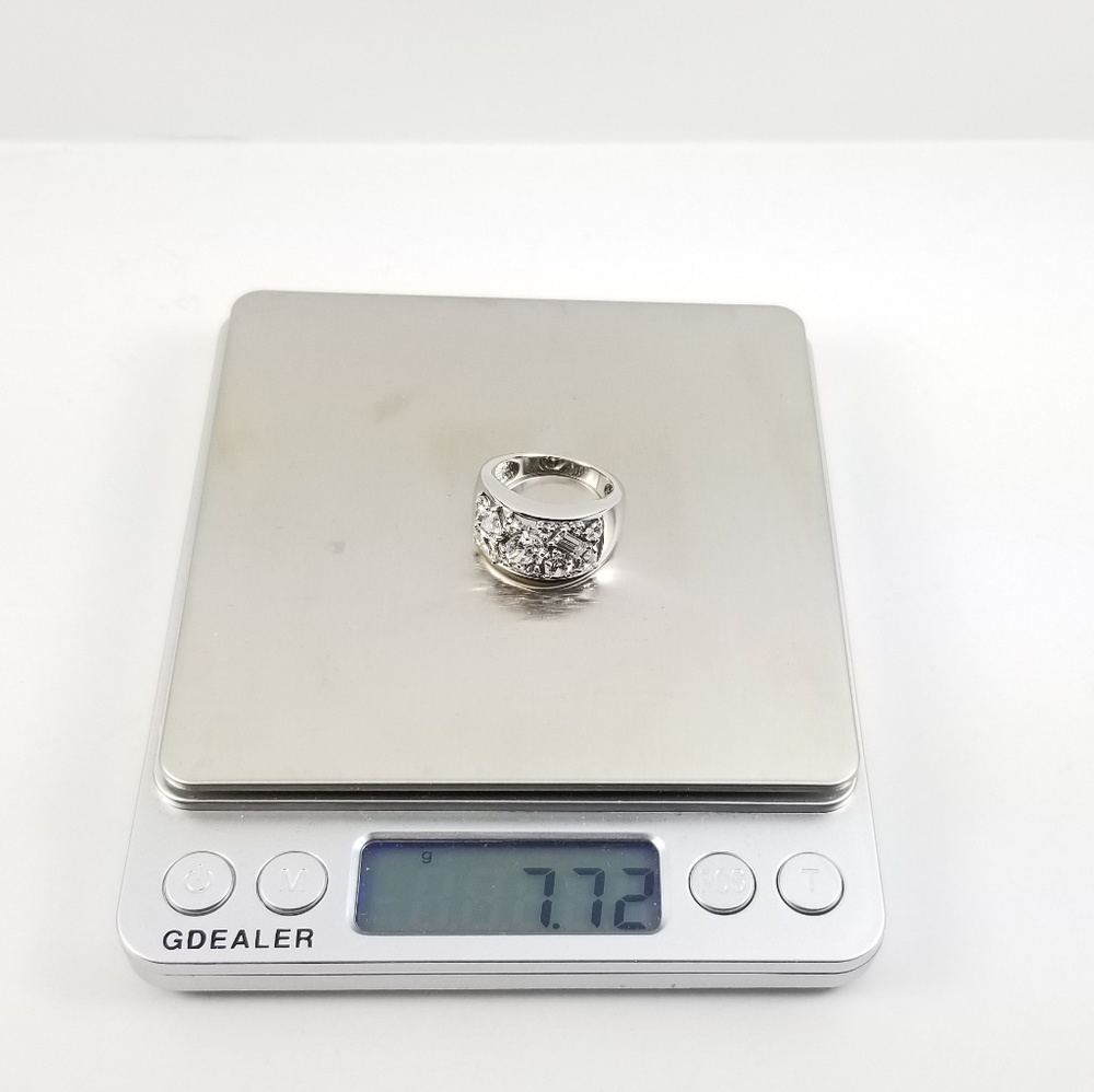 Diamonique Wide Band Platinum & Sterling Ring - Picture 4 of 7